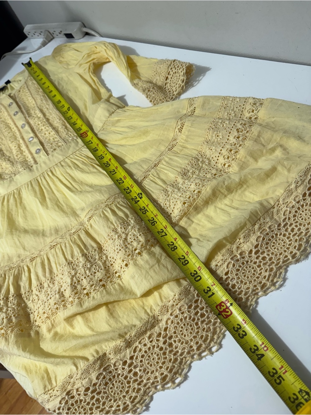 GAP butter Yellow Eyelet Lace long sleeve whimsy cottagecore Mini Dress - Picture 7 of 8